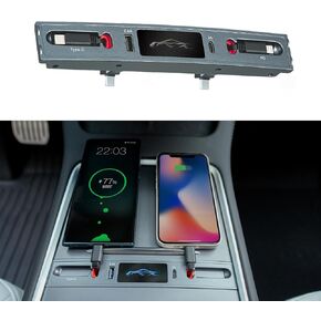 محور وشاحن USB 2 في 1 من Tesla مع كابلات Lightning وType C للشحن السريع والقابلة للسحب لـ Tesla 2021 2022 2023 2024 Model 3 & Y، محطة إرساء، تخزين مدمج in Kuwait