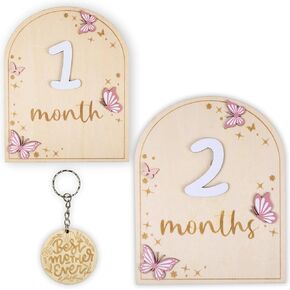 Baby Monthly Milestone Marker Discs, Reversible Photo Props, Baby Growth and Pregnancy Growth Cards, 1-12 Months, Gender-Neutral Gift. (Caro)
