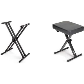 On-Stage KS8291XX ERGO-LOK Double-X Keyboard Stand with Lok-Tight Construction & On-Stage KT7800+ Bench, Black