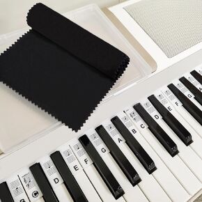 Removable Silicone Piano Key Markers Strips for Beginners,61 Key Full Size Piano Keyboard Notes Guide,Reusable Piano Key Note Labels,Comes with Storage Cover & Box(Black)