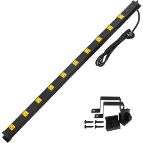 SURAIELEC 10 Outlet Long Power Strip Surge Protector, Industrial Heavy Duty Metal Shop Power Strip with Flat Plug, 1000 Joules, 15 AMP Breaker, 6FT Cord, Wall Mountable, for Work Bench, Shop, Garage