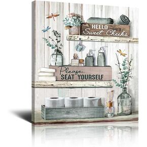 Bathroom Decor Canvas Wall Art Rustic Bathroom Sign Please Seat Yourself Print Paintings Earl Grey Bathroom Pictures Modern Home Artwork Decor For Bathroom Framed Ready To Hang 12x16 Inch