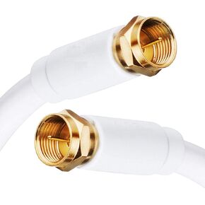 MIYAKO 25' Feet Coaxial Cable RG6 - Double Shielded Braid with Male F Type Gold Plated Connectors - White Coax Cable for TV, Antenna, and Satellite (M-217-25G)