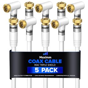 RG6 COAXIAL Cable with 90° Angled Connector - 3ft / White / 5 Pack - Triple Shielded, Non-Oxygen Copper Cable Wire for TV, Internet & More - Flexible Coax Cable Cord