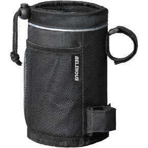 Bike Cup Holder, Water Bottle Holder Up to 32oz, Bicycle Handlebar Drink Holder Oxford Fabric with Mesh Pockets for e-Bike Scooter Cruiser Wheelchair Walker Boat, Black, 2 Pack