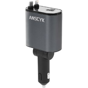 Retractable Car Chargers, ANSCYK 60W 4 in 1 Retractable Car Charger with Car Charger Retractable Cord and Type C Car Charger Port, iPhone Car Charger, Car Charger for iPhone 15, Nice Car Accessories