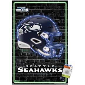 Trends International NFL Seattle Seahawks - Neon Helmet 23 Wall Poster, 22.37" x 34.00", Poster & Push Pin Bundle