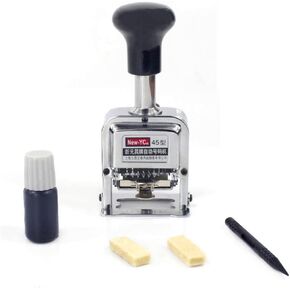 Self Inking Number Stamp 7 Digits Automatic Numbering Machine Metal Number Stamps Kit Home Office School Desktop Stationery for Numbering Consecutive, Duplicate with Digit Pen and Ink Pad