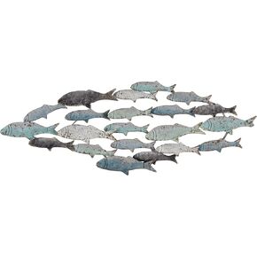 Creative Co-Op Rubber Wood School of Fish Wall Décor, Distressed Turquoise and White
