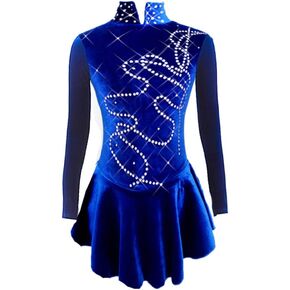 Ice Figure Skating Dress Girls Blue Velvet Skirts Children Dance Costumes Kids