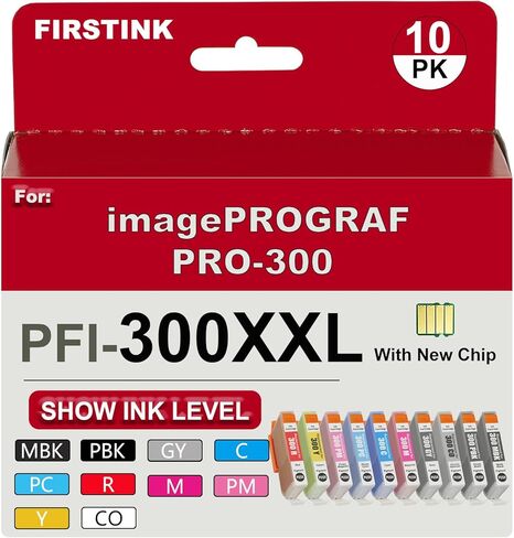 PFI-300XXL PFI300 Ink Cartridges (Show Ink Level) 300 PFI300 Ink Set 4192C007 Remanufactured Replacement for ImagePROGRAF PRO 300 Professional Photographic Inkjet Printer (10 Pack Color Combo) in Kuwait