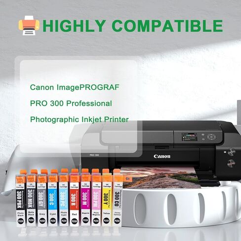 PFI-300XXL PFI300 Ink Cartridges (Show Ink Level) 300 PFI300 Ink Set 4192C007 Remanufactured Replacement for ImagePROGRAF PRO 300 Professional Photographic Inkjet Printer (10 Pack Color Combo) in Kuwait