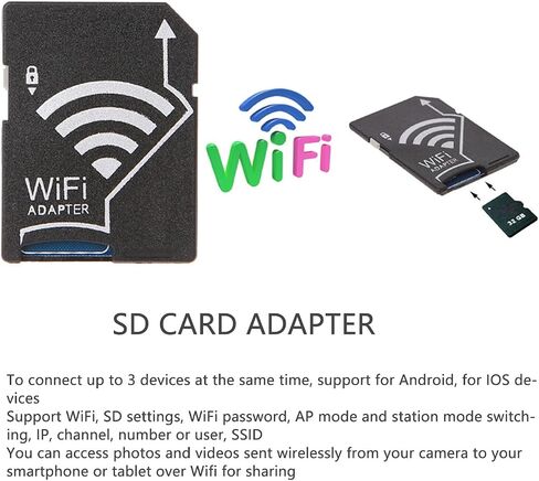 محول بطاقة TF إلى محول بطاقة SD، محول قارئ بطاقة ذاكرة الكاميرا، محول WiFi SD لصور الكاميرا إلى الأجهزة اللوحية المحمولة لاسلكيًا، لـ JPG، PNG، BMP لـ MP4، AVI، MOV. in Kuwait