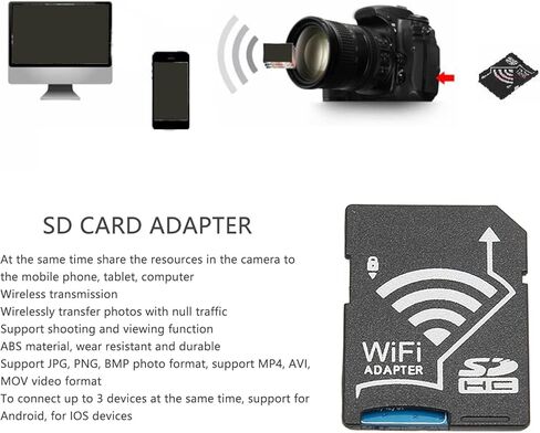 محول بطاقة TF إلى محول بطاقة SD، محول قارئ بطاقة ذاكرة الكاميرا، محول WiFi SD لصور الكاميرا إلى الأجهزة اللوحية المحمولة لاسلكيًا، لـ JPG، PNG، BMP لـ MP4، AVI، MOV. in Kuwait