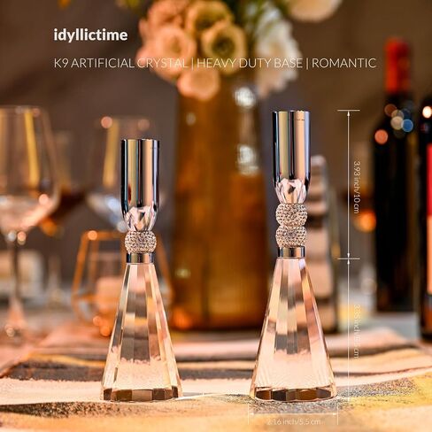 Candle Holder Crystal K9 Heavy Base for Table Decorations Christmas Party Wedding Halloween Décor Set of 2 (Gold) in Saudi Arabia