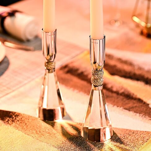 Candle Holder Crystal K9 Heavy Base for Table Decorations Christmas Party Wedding Halloween Décor Set of 2 (Gold) in Saudi Arabia