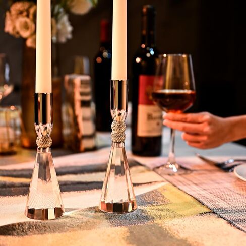 Candle Holder Crystal K9 Heavy Base for Table Decorations Christmas Party Wedding Halloween Décor Set of 2 (Gold) in Saudi Arabia