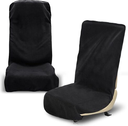 قطعتان من غطاء مقعد السيارة المقاوم للماء من قماش تيري، واقي منشفة مقعد السيارة، أغطية مقاعد أمامية غير قابلة للانزلاق للسيارات والشاحنات وسيارات الدفع الرباعي والجري واللياقة البدنية والسباحة والرياضات المائية، أسود، 55 × 29.5 بوصة in Kuwait