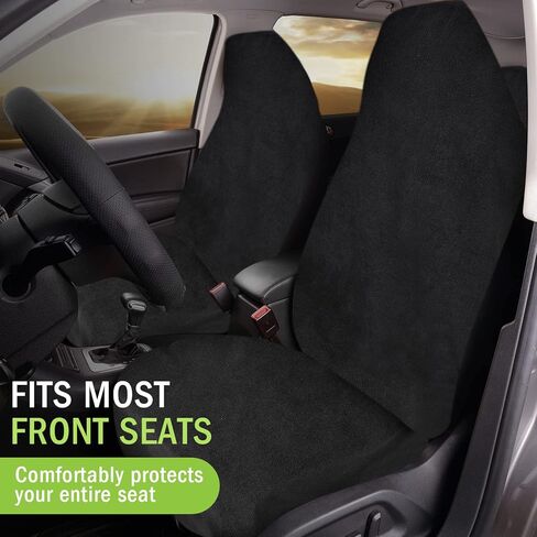 قطعتان من غطاء مقعد السيارة المقاوم للماء من قماش تيري، واقي منشفة مقعد السيارة، أغطية مقاعد أمامية غير قابلة للانزلاق للسيارات والشاحنات وسيارات الدفع الرباعي والجري واللياقة البدنية والسباحة والرياضات المائية، أسود، 55 × 29.5 بوصة in Kuwait