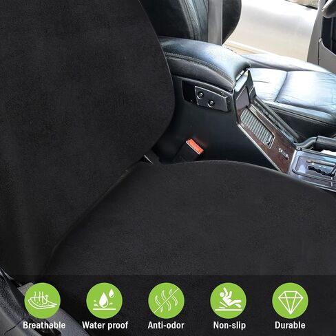 قطعتان من غطاء مقعد السيارة المقاوم للماء من قماش تيري، واقي منشفة مقعد السيارة، أغطية مقاعد أمامية غير قابلة للانزلاق للسيارات والشاحنات وسيارات الدفع الرباعي والجري واللياقة البدنية والسباحة والرياضات المائية، أسود، 55 × 29.5 بوصة in Kuwait