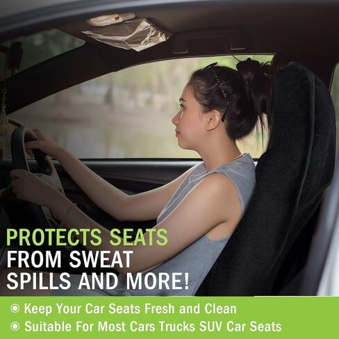 قطعتان من غطاء مقعد السيارة المقاوم للماء من قماش تيري، واقي منشفة مقعد السيارة، أغطية مقاعد أمامية غير قابلة للانزلاق للسيارات والشاحنات وسيارات الدفع الرباعي والجري واللياقة البدنية والسباحة والرياضات المائية، أسود، 55 × 29.5 بوصة in Kuwait