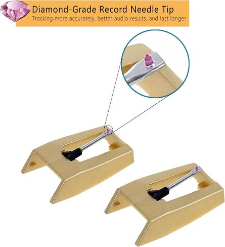 إبر مشغل التسجيلات، 2 حزمة من قلم إبرة بديل قابل للضبط من الفينيل لمشغلات تسجيل Victrola Crosley iON Boytone Jensen LP (ذهبي) in Kuwait