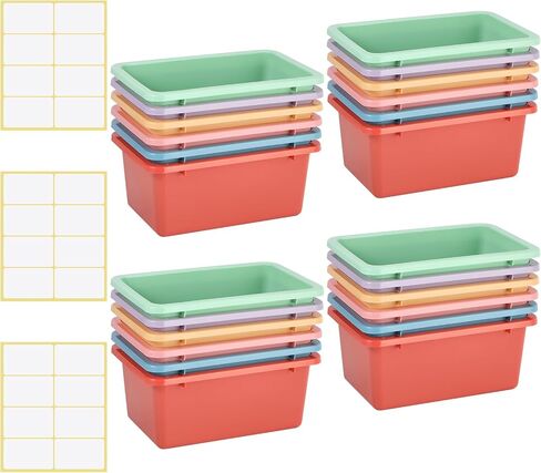 Outus 24 Pcs 11.6 x 7.7 Inch Macaron Color Plastic Cubby Bins with Labels Classroom Stacking Bins Storage Container Book Bins for Classroom Preschool Office Home Organizer, 6 Colors in Saudi Arabia