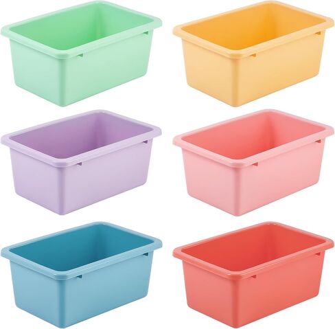 Outus 24 Pcs 11.6 x 7.7 Inch Macaron Color Plastic Cubby Bins with Labels Classroom Stacking Bins Storage Container Book Bins for Classroom Preschool Office Home Organizer, 6 Colors in Saudi Arabia