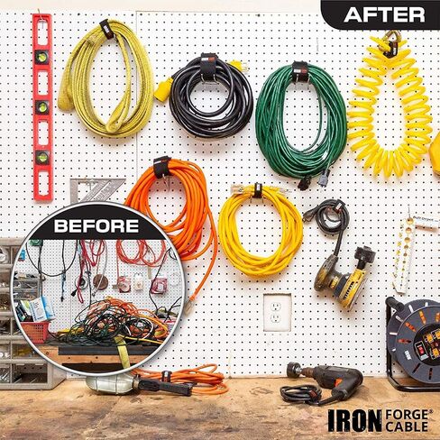 Iron Forge Cable Extension Cord Wrap Organizer, 12 Pack of Elastic Storage Straps - 6 x 1 Inch, Hold Up to 25 lbs, Stretchy Hook & Loop Cinch Straps for Power Cables, Hoses, Ropes, and More in Saudi Arabia