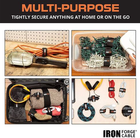 Iron Forge Cable Extension Cord Wrap Organizer, 12 Pack of Elastic Storage Straps - 6 x 1 Inch, Hold Up to 25 lbs, Stretchy Hook & Loop Cinch Straps for Power Cables, Hoses, Ropes, and More in Saudi Arabia