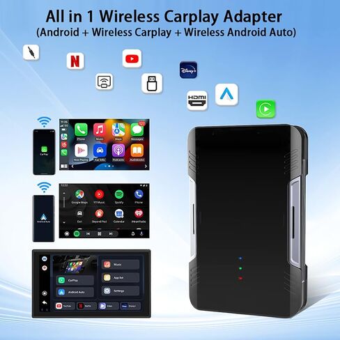 محول Carplay اللاسلكي Magic Box 2.0 ومحول Android Auto، مع مخرج YouTube/Hulu/Netflix/Spotify/Disney+/HDMI، التوصيل والتشغيل، مناسب للسيارات من 2016 وiPhone iOS 10+ in Saudi Arabia