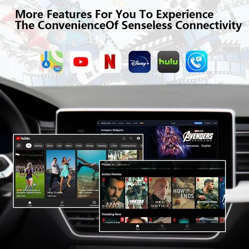 محول Carplay اللاسلكي Magic Box 2.0 ومحول Android Auto، مع مخرج YouTube/Hulu/Netflix/Spotify/Disney+/HDMI، التوصيل والتشغيل، مناسب للسيارات من 2016 وiPhone iOS 10+ in Saudi Arabia