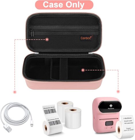 حقيبة حمل Canboc لصانع الملصقات Phomemo M110/ M120، حقيبة تخزين طابعة ملصقات حرارية صغيرة محمولة تعمل بالبلوتوث تناسب ملصقات الطابعة، كابل، ذهبي وردي (الجراب فقط) in Saudi Arabia