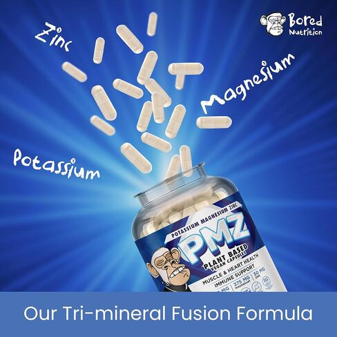 Potassium Magnesium Zinc - Easy to Swallow - Magnesium Potassium Aspartate Support Vascular, Heart, Muscle & Nerve Health, 90 Vegan Capsules - Tri-Mineral Fusion Formula - by Bored Nutrition in Saudi Arabia