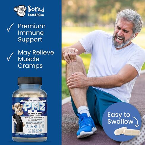 Potassium Magnesium Zinc - Easy to Swallow - Magnesium Potassium Aspartate Support Vascular, Heart, Muscle & Nerve Health, 90 Vegan Capsules - Tri-Mineral Fusion Formula - by Bored Nutrition in Saudi Arabia
