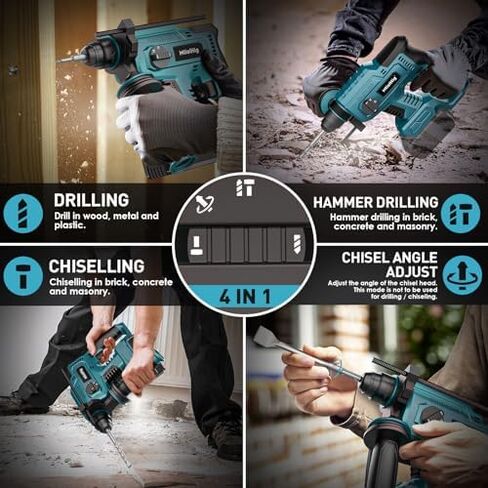 7/8" Rotary Hammer Drill for Makita 18V Battery: SDS-Plus Cordless Drill with Safety Clutch for Concrete Masonry, 2.5 Joules Power Drill, Including 4 Drill Bits in Kuwait