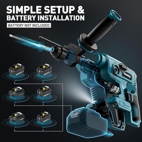 7/8" Rotary Hammer Drill for Makita 18V Battery: SDS-Plus Cordless Drill with Safety Clutch for Concrete Masonry, 2.5 Joules Power Drill, Including 4 Drill Bits in Kuwait