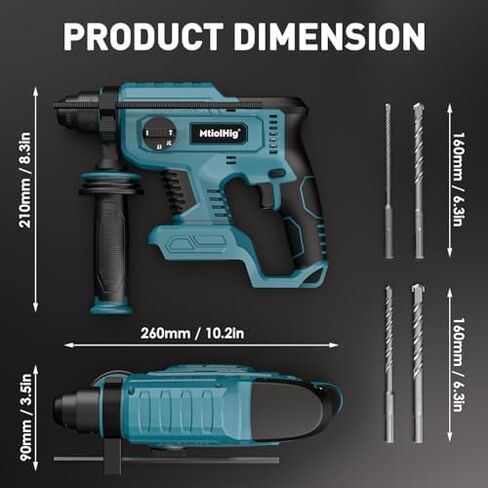 7/8" Rotary Hammer Drill for Makita 18V Battery: SDS-Plus Cordless Drill with Safety Clutch for Concrete Masonry, 2.5 Joules Power Drill, Including 4 Drill Bits in Kuwait