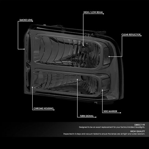 DNA MOTORING HL-OH-FSD05-CH-CL1 Chrome Housing Headlights Compatible with 05-07 F250 F350 F450 F550 SD in Saudi Arabia