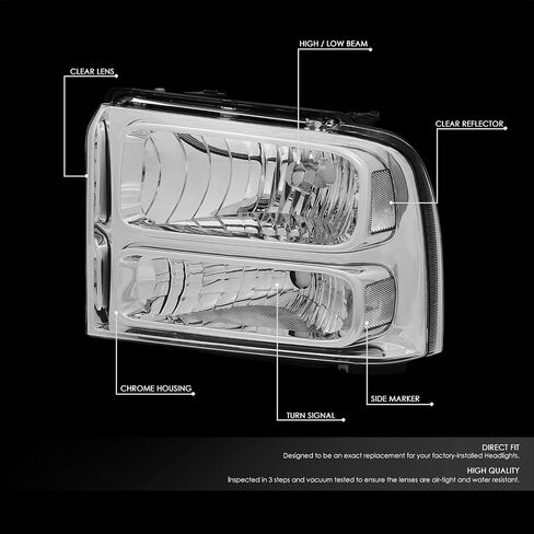 DNA MOTORING HL-OH-FSD05-CH-CL1 Chrome Housing Headlights Compatible with 05-07 F250 F350 F450 F550 SD in Saudi Arabia