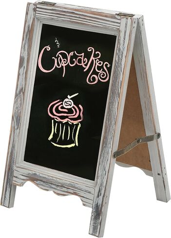 MyGift Rustic Brown Wood Small Chalkboard Sign, 15 Inch A Frame Menu Board with Double-Sided Erasable Chalkboard with Scalloped Design in Saudi Arabia