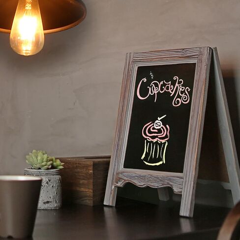 MyGift Rustic Brown Wood Small Chalkboard Sign, 15 Inch A Frame Menu Board with Double-Sided Erasable Chalkboard with Scalloped Design in Saudi Arabia