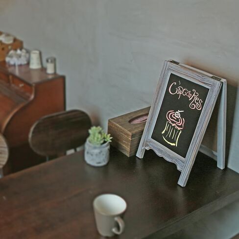 MyGift Rustic Brown Wood Small Chalkboard Sign, 15 Inch A Frame Menu Board with Double-Sided Erasable Chalkboard with Scalloped Design in Saudi Arabia