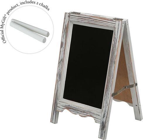 MyGift Rustic Brown Wood Small Chalkboard Sign, 15 Inch A Frame Menu Board with Double-Sided Erasable Chalkboard with Scalloped Design in Saudi Arabia