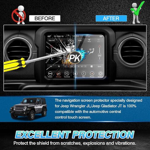 ملاءمة مخصصة لواقي الشاشة Jeep Wrangler JL 2018-2021 2022/Gladiator JT 2020-2022 من الزجاج المقسى 9H للملاحة التي تعمل باللمس (8.4 بوصة) in Saudi Arabia