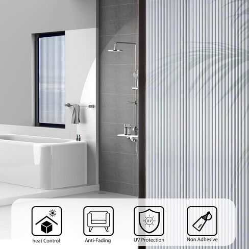 Harvakids Reeded Glass Window Film, Window Privacy Film, Frosted Glass Window Film, 3D Heat Blocking Window Decals Non Adhesive for Bathroom Living Room Office in Saudi Arabia