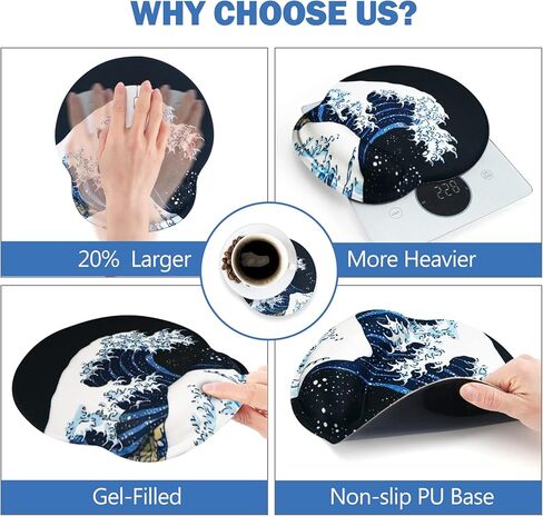AIMSA Ergonomic Mouse Pad with Wrist Rest Support Gel Memory, Non-Slip PU Base Wrist Rest Pad for Home, Office, Work, Game, Easy Typing, Pain Relief, Comfortable, Durable, Flowers Plants in Kuwait