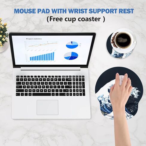 AIMSA Ergonomic Mouse Pad with Wrist Rest Support Gel Memory, Non-Slip PU Base Wrist Rest Pad for Home, Office, Work, Game, Easy Typing, Pain Relief, Comfortable, Durable, Flowers Plants in Kuwait