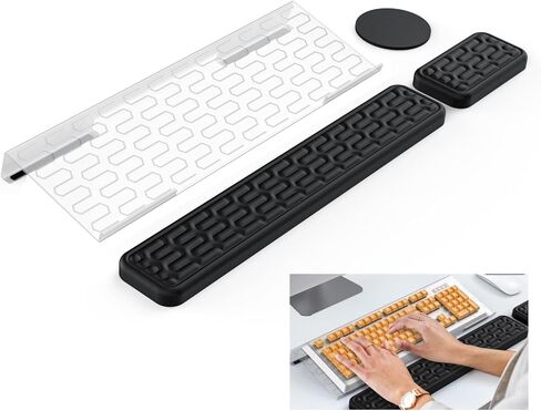 حامل لوحة مفاتيح الكمبيوتر HONKID لسطح المكتب ومساند المعصم للماوس ولوحة المفاتيح، حامل لوحة مفاتيح مائل من الأكريليك الأسود 4 في 1 مع وسادات مسند المعصم للكتابة المريحة، أسود in Kuwait