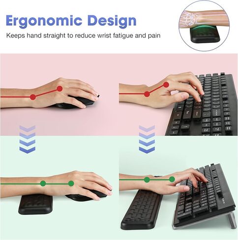 حامل لوحة مفاتيح الكمبيوتر HONKID لسطح المكتب ومساند المعصم للماوس ولوحة المفاتيح، حامل لوحة مفاتيح مائل من الأكريليك الأسود 4 في 1 مع وسادات مسند المعصم للكتابة المريحة، أسود in Kuwait